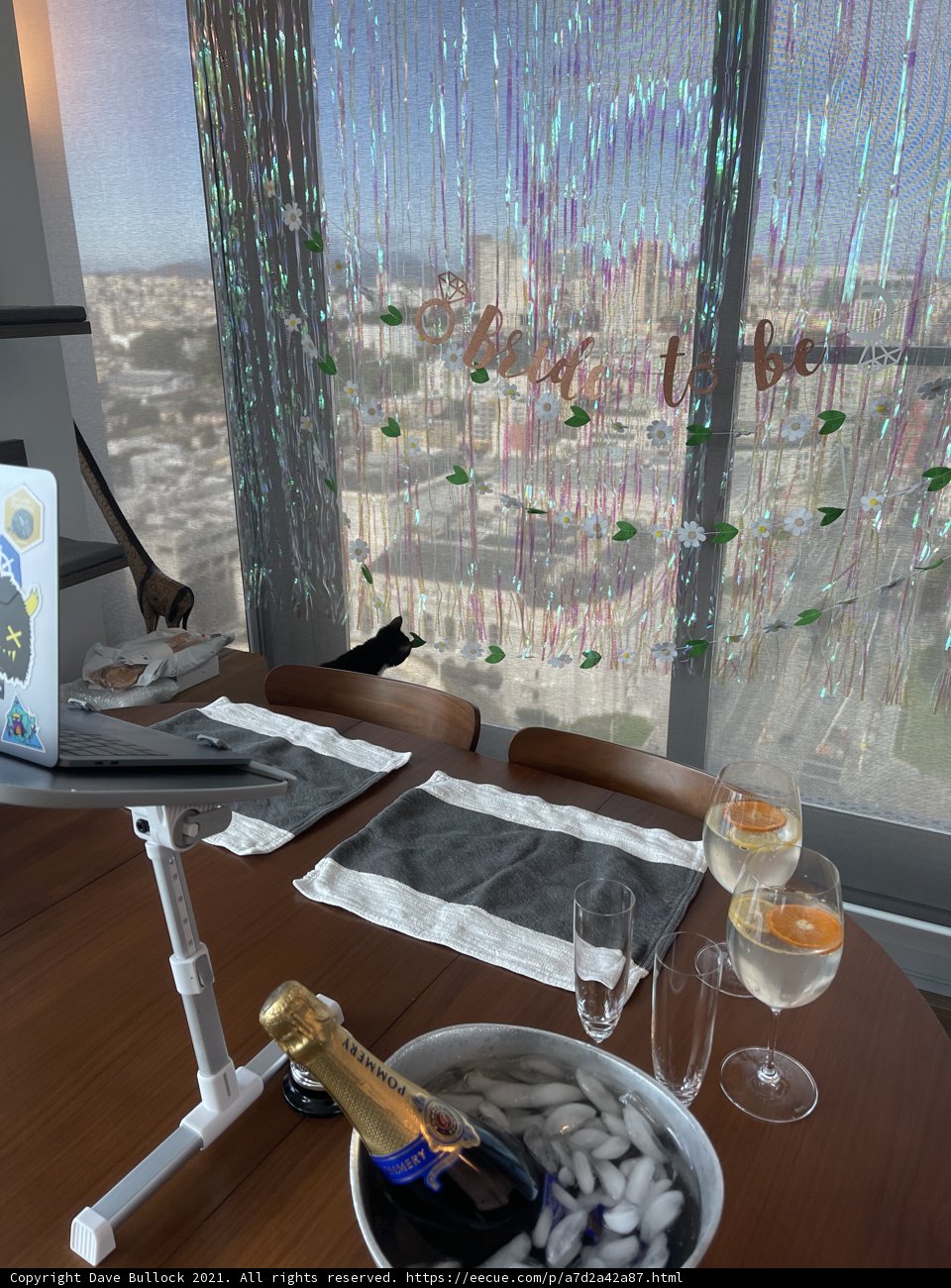 Wine and Ice Cream on a Wooden Dining Table