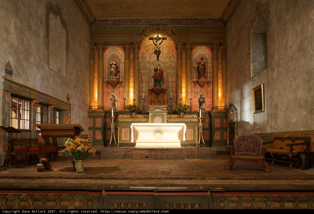 Church Altar and Wooden Pews