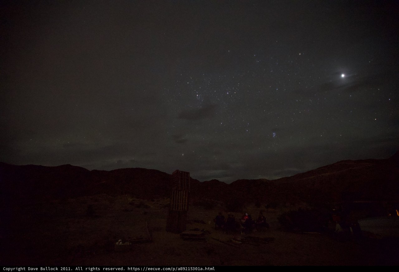 Moon and Venus in the Starry Desert Sky