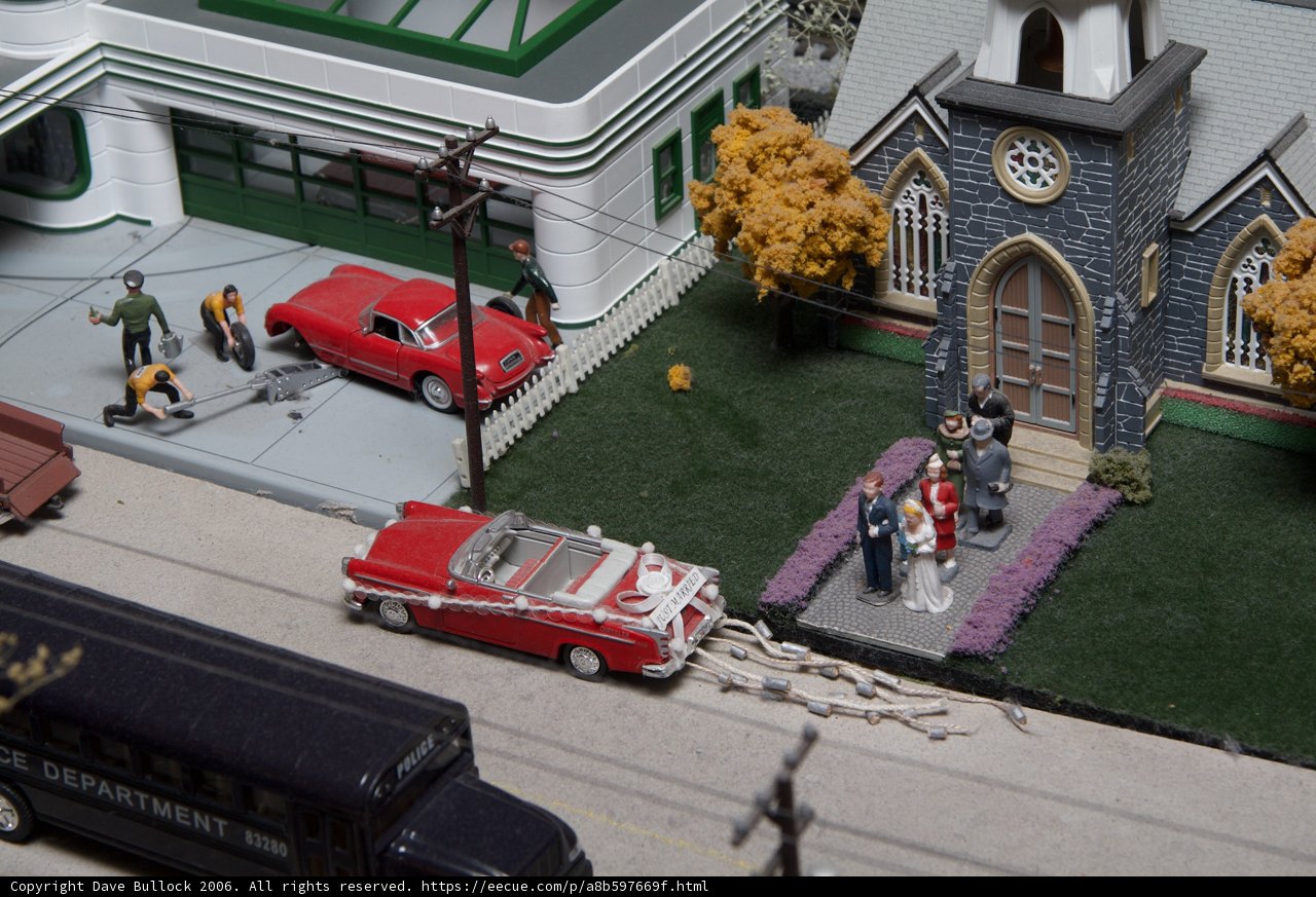 Miniature Church and Car Diorama