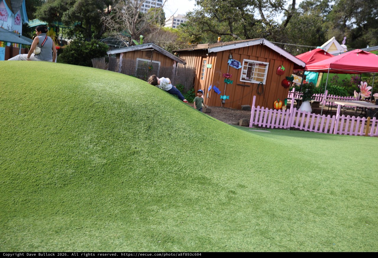 Children Playing on Artificial Turf Hill at Outdoor Playground