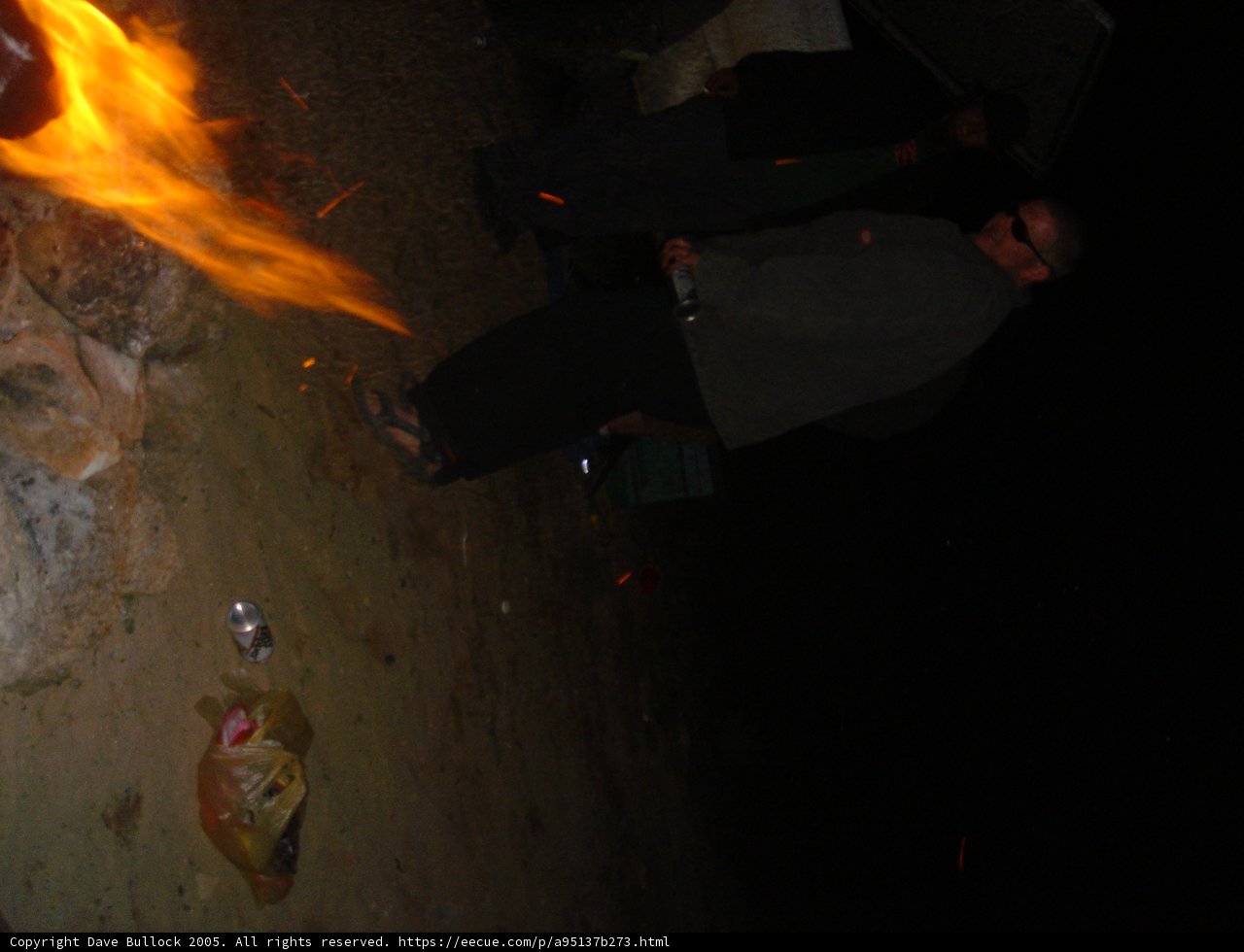 Man and his Furry Companion by the Bonfire