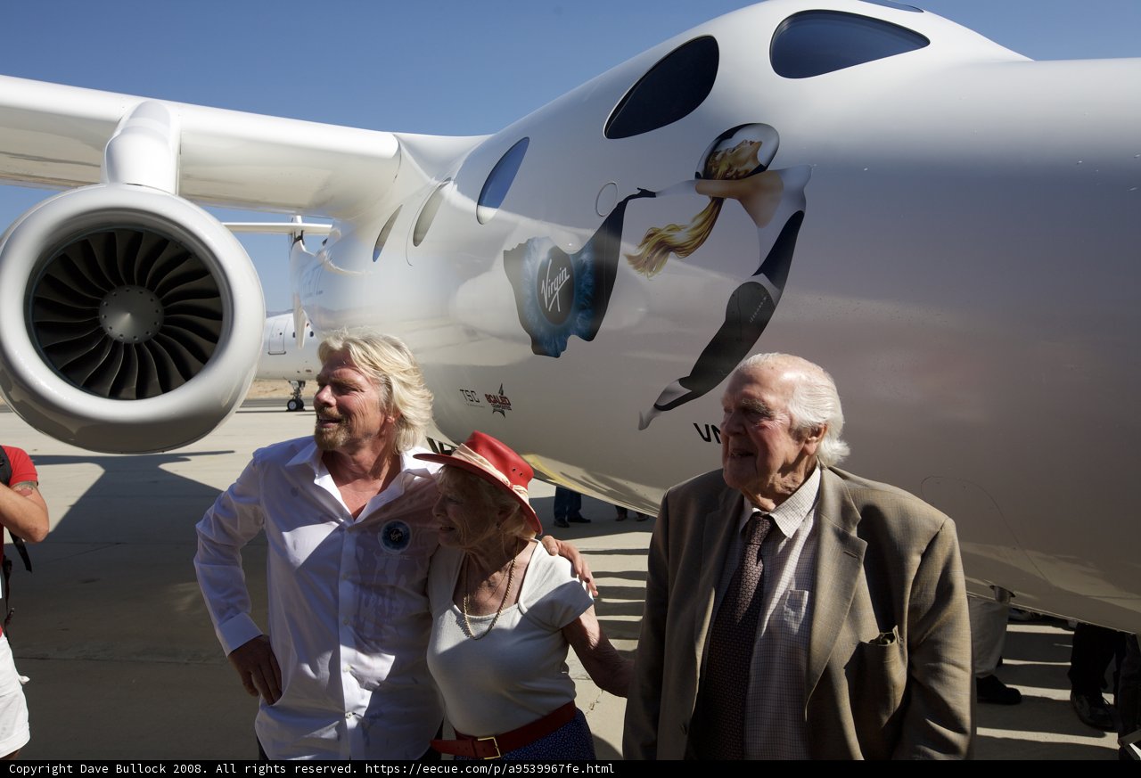 Richard Branson and team pose in front of White Knight Two