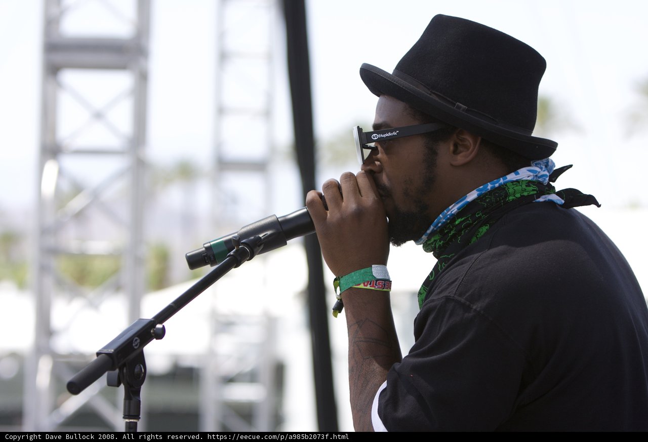 Hat-wearing Singer Croons into Microphone at Coachella 2008