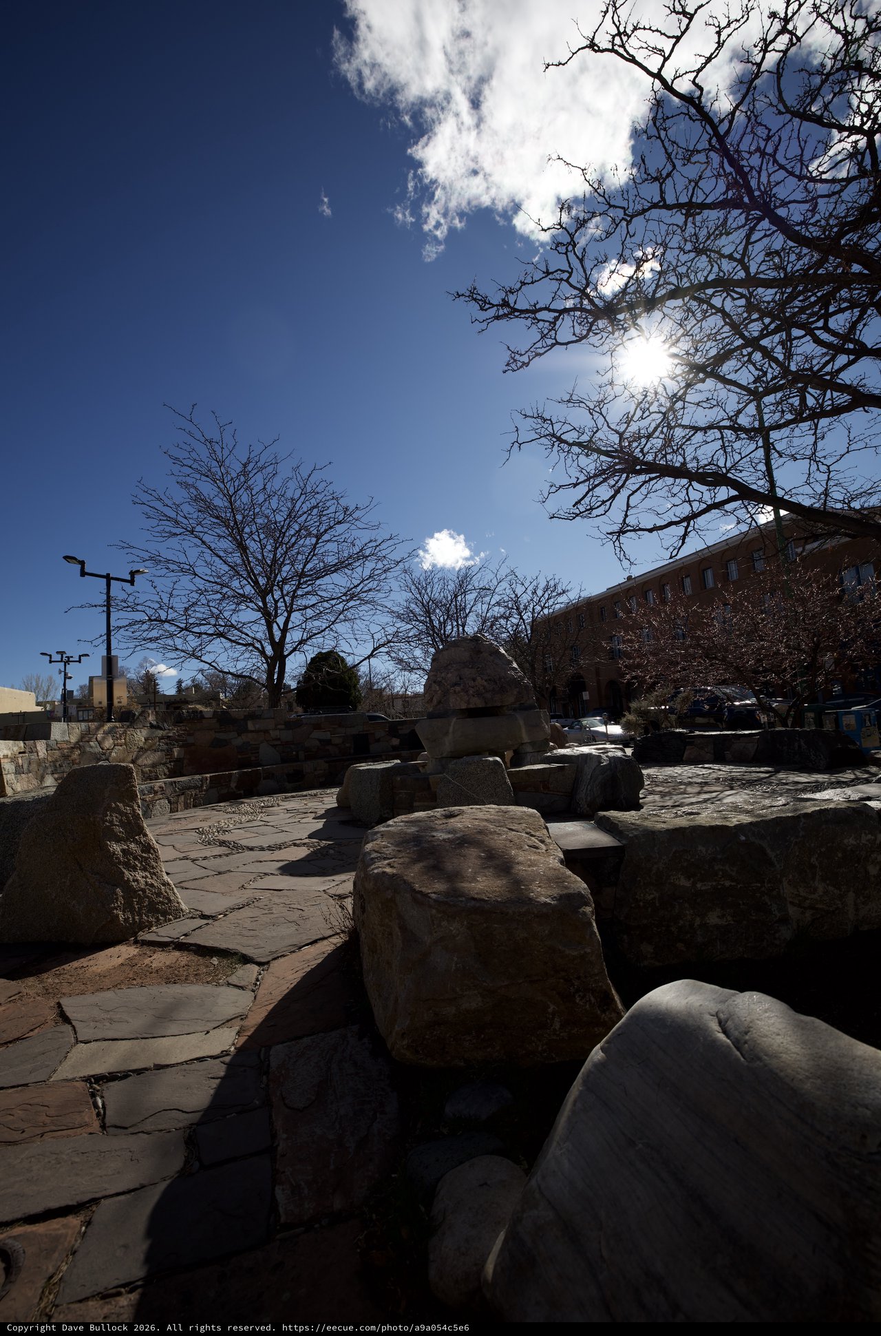 Sun-Drenched Stone Plaza on Winter Afternoon