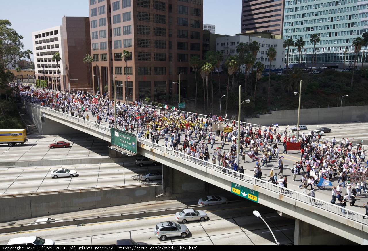 Mayday Rally: Massive Traffic Jam on the Freeway Overpass