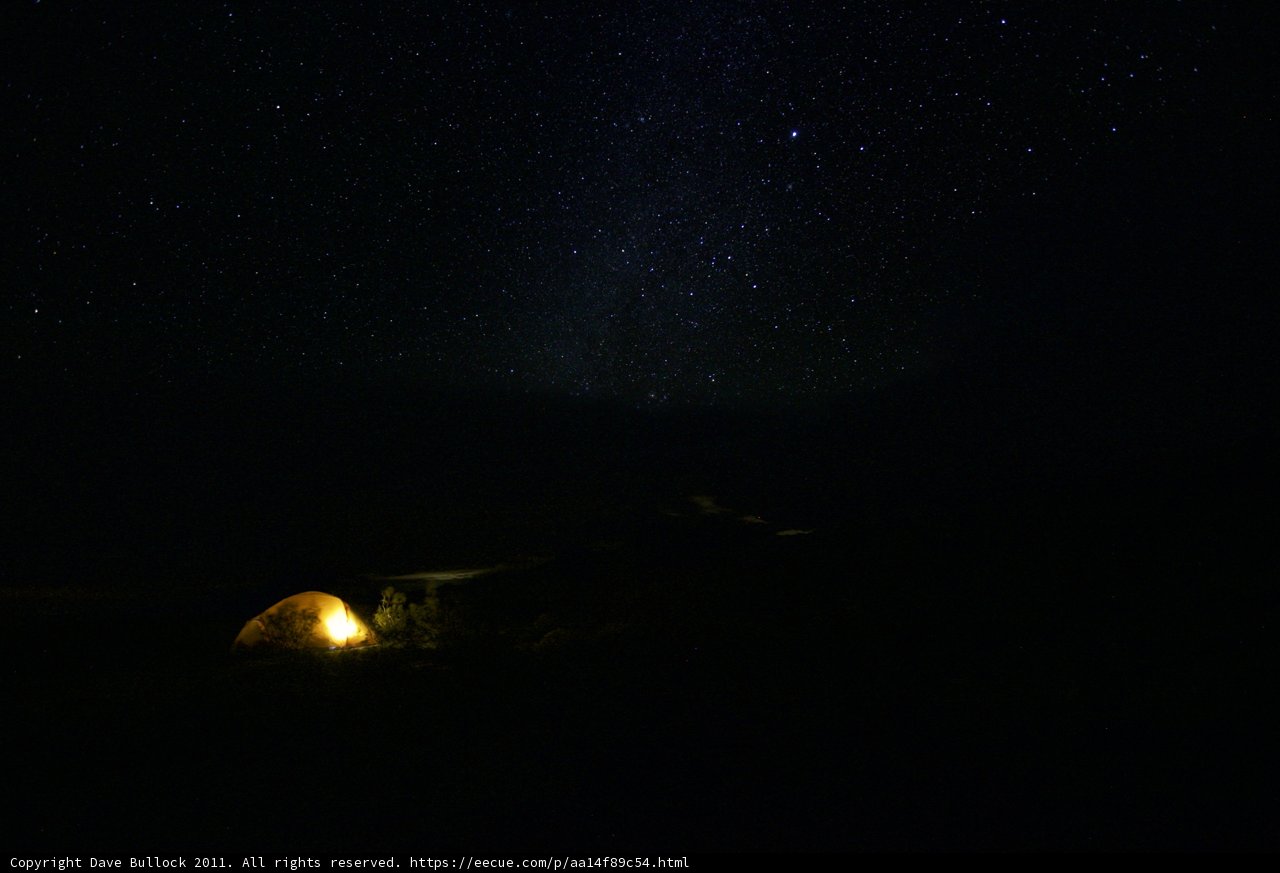 Illuminated Tent in the Starry Night Sky