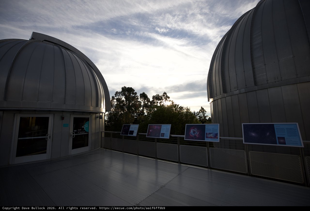 Observatory Domes at Twilight with Educational Displays