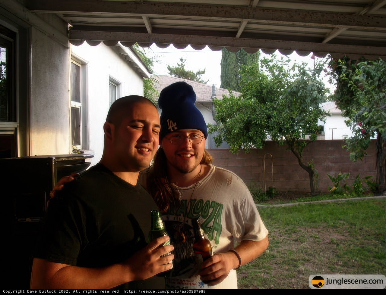Beer buddies in the backyard