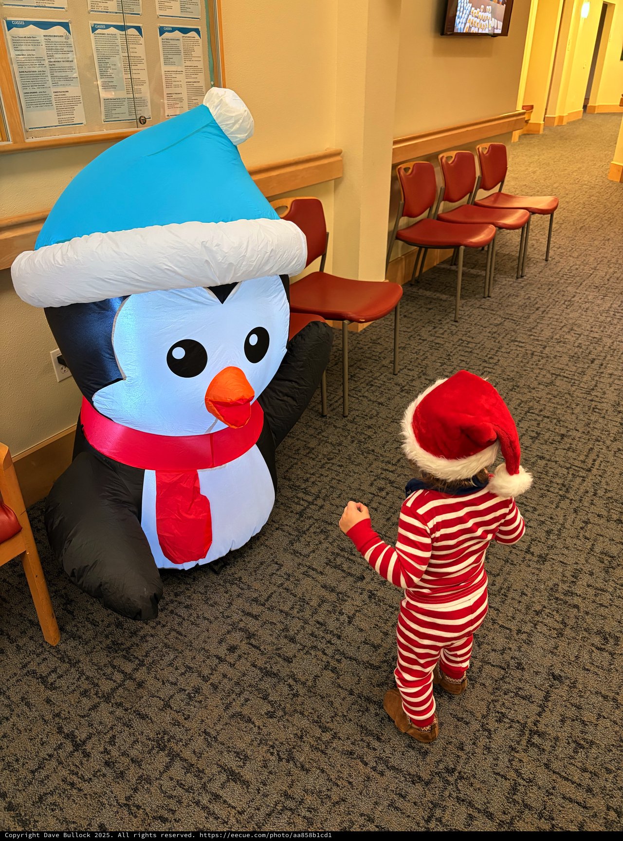 Toddler Meets Inflatable Snowman in Waiting Room