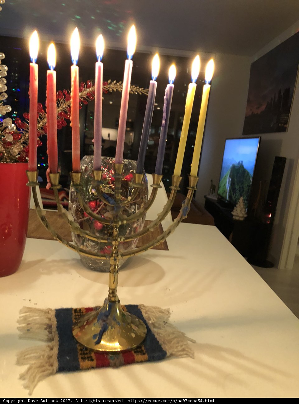Festive Hanukkah Menorah with Five Candles