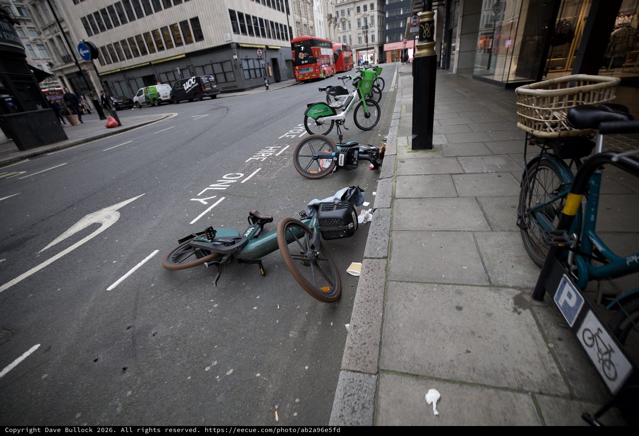 Abandoned Rental Bikes Blocking London Cycle Lane