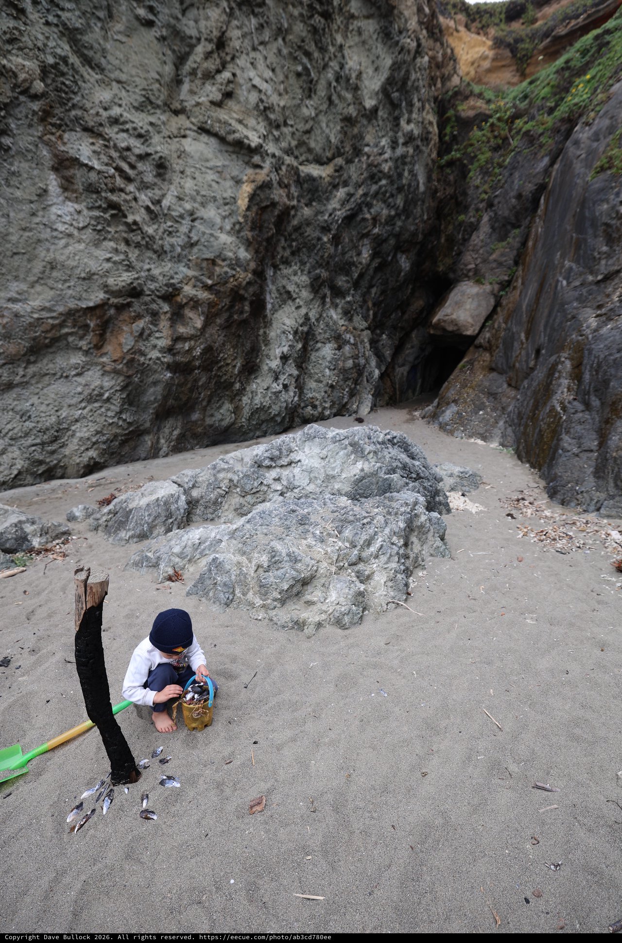 Young Explorer Collecting Treasures at Sea Cave Beach
