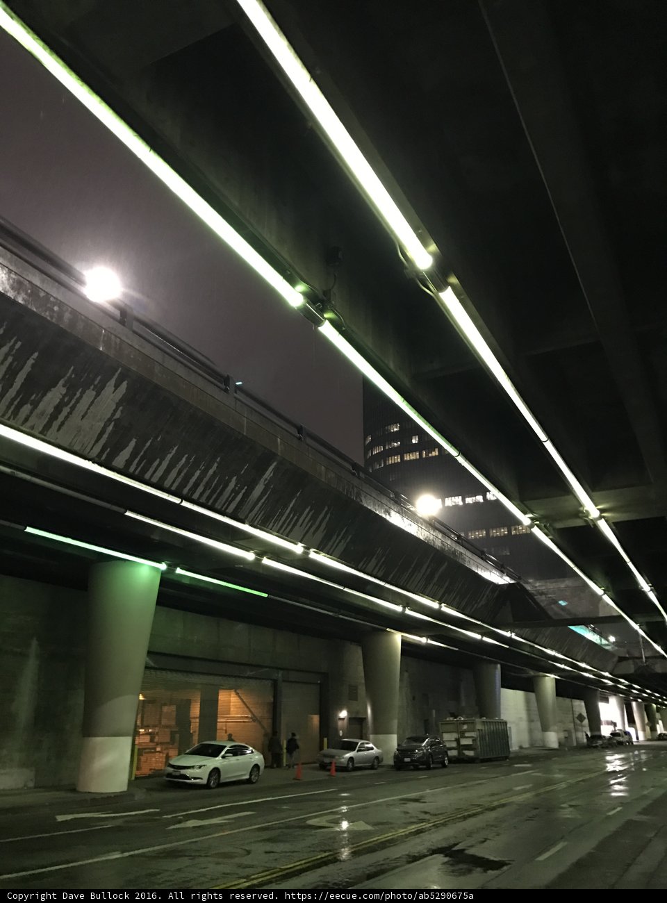Parked Car Under Los Angeles Overpass at Night