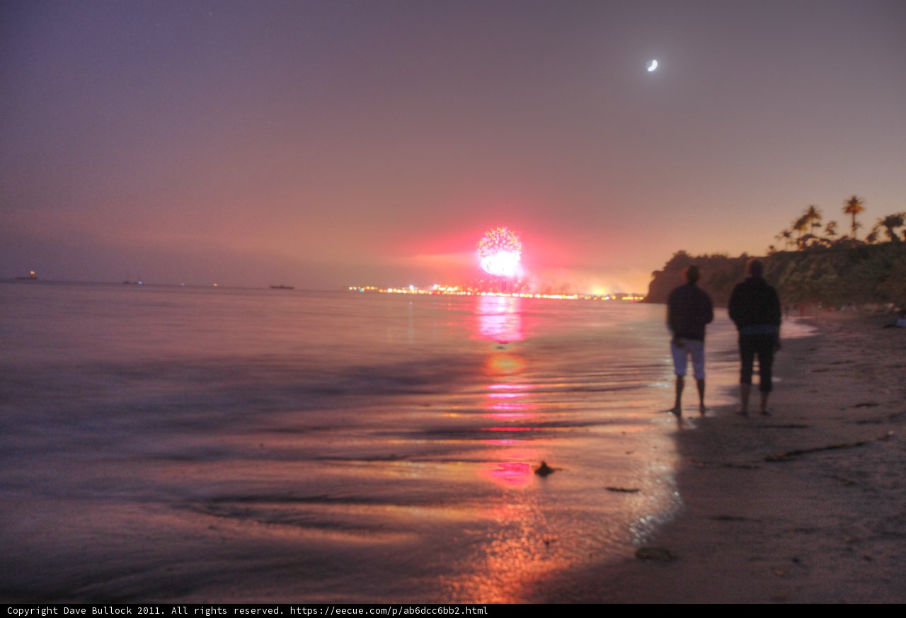 Beach Fireworks at Sunset
