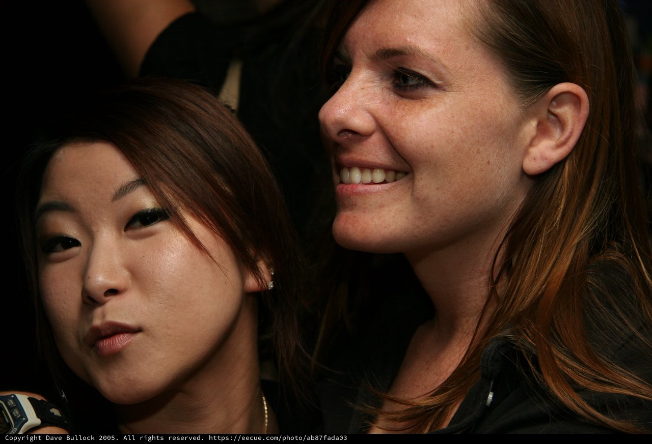 Two Women Sharing a Candid Moment at Night Event