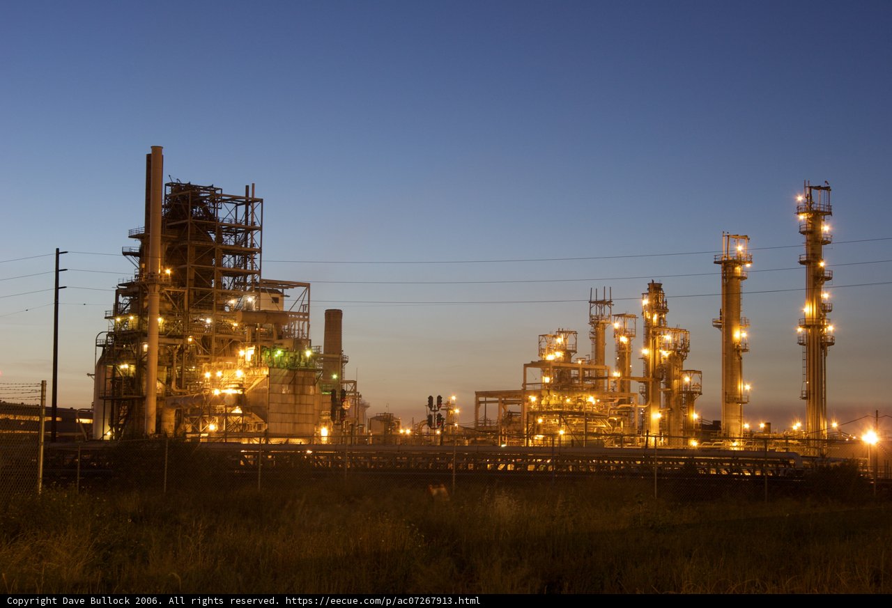Illuminated Refinery at Dusk