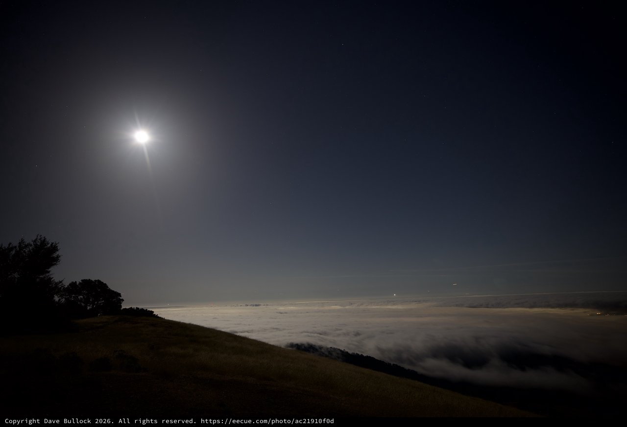 Moonlit Sea of Clouds Over Mount Diablo