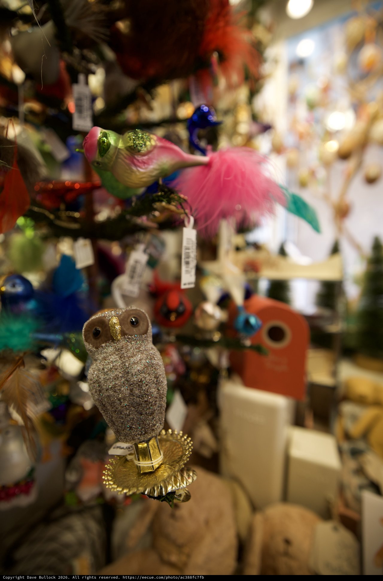 Glittering Bird Ornaments in Santa Fe Gift Shop