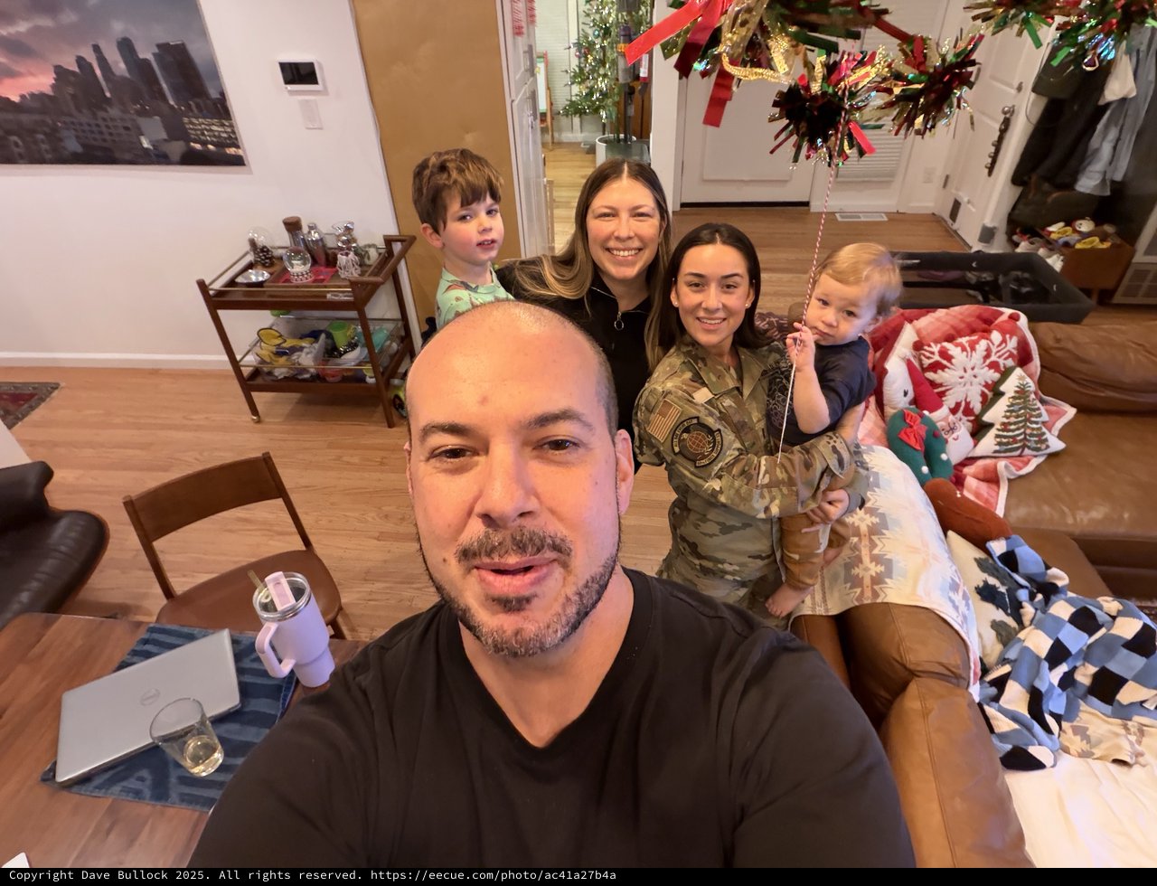 Family Holiday Selfie in Cozy Living Room