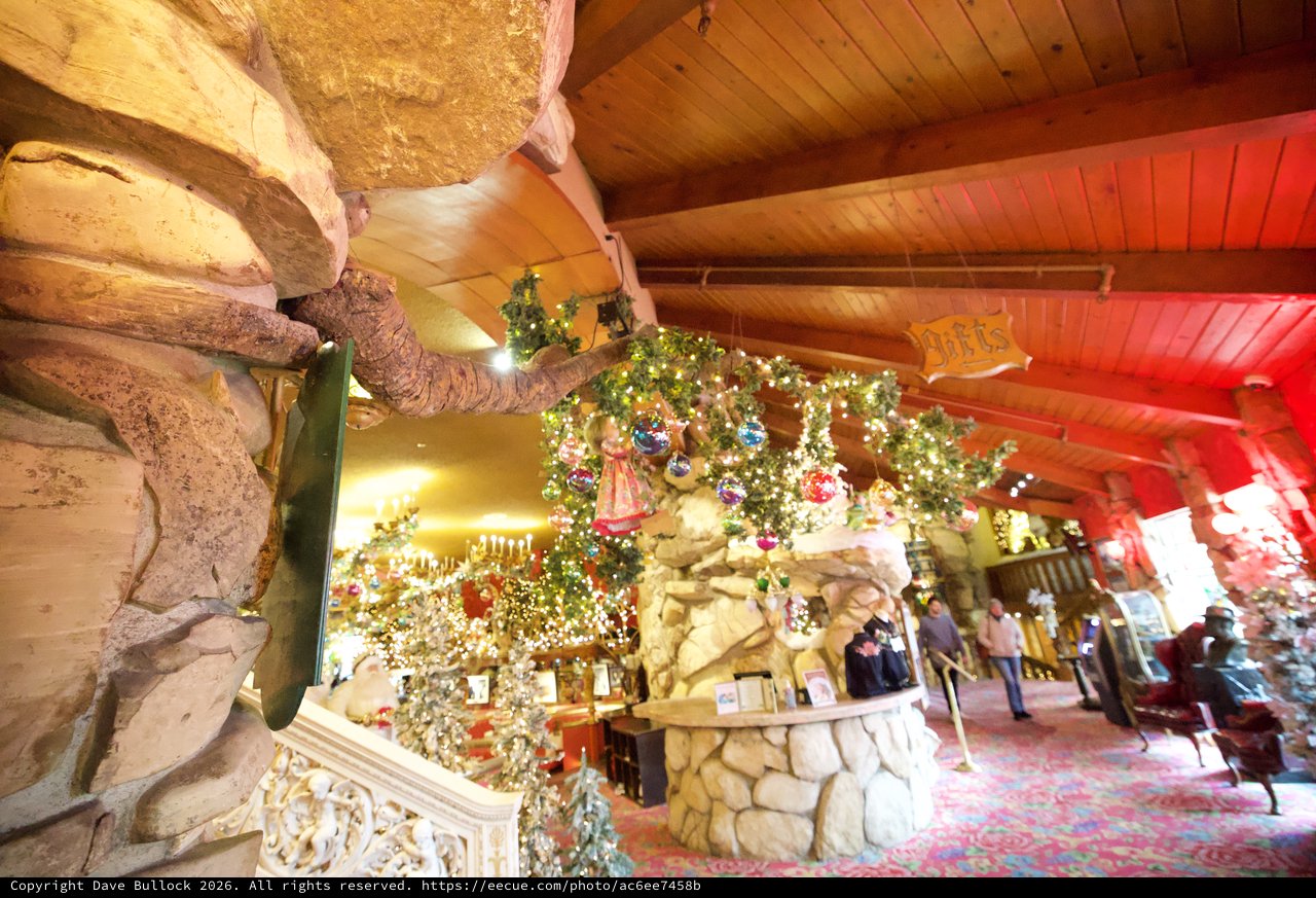 Festive Christmas Wonderland Inside Rustic Log Cabin Store