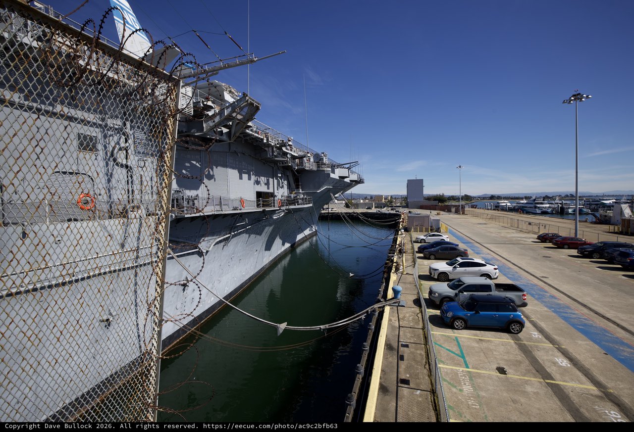 Historic USS Hornet Aircraft Carrier Moored at Naval Base