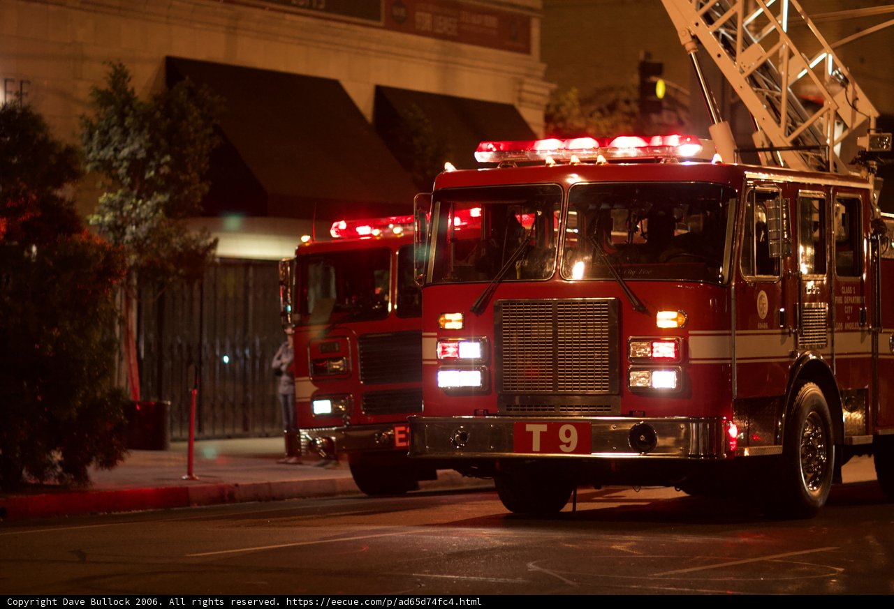 Nighttime Fire Truck on the Street
