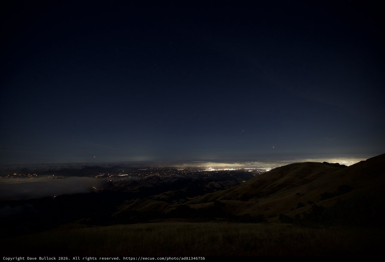 City Lights Glow Beneath Mount Diablo's Dark Ridgeline
