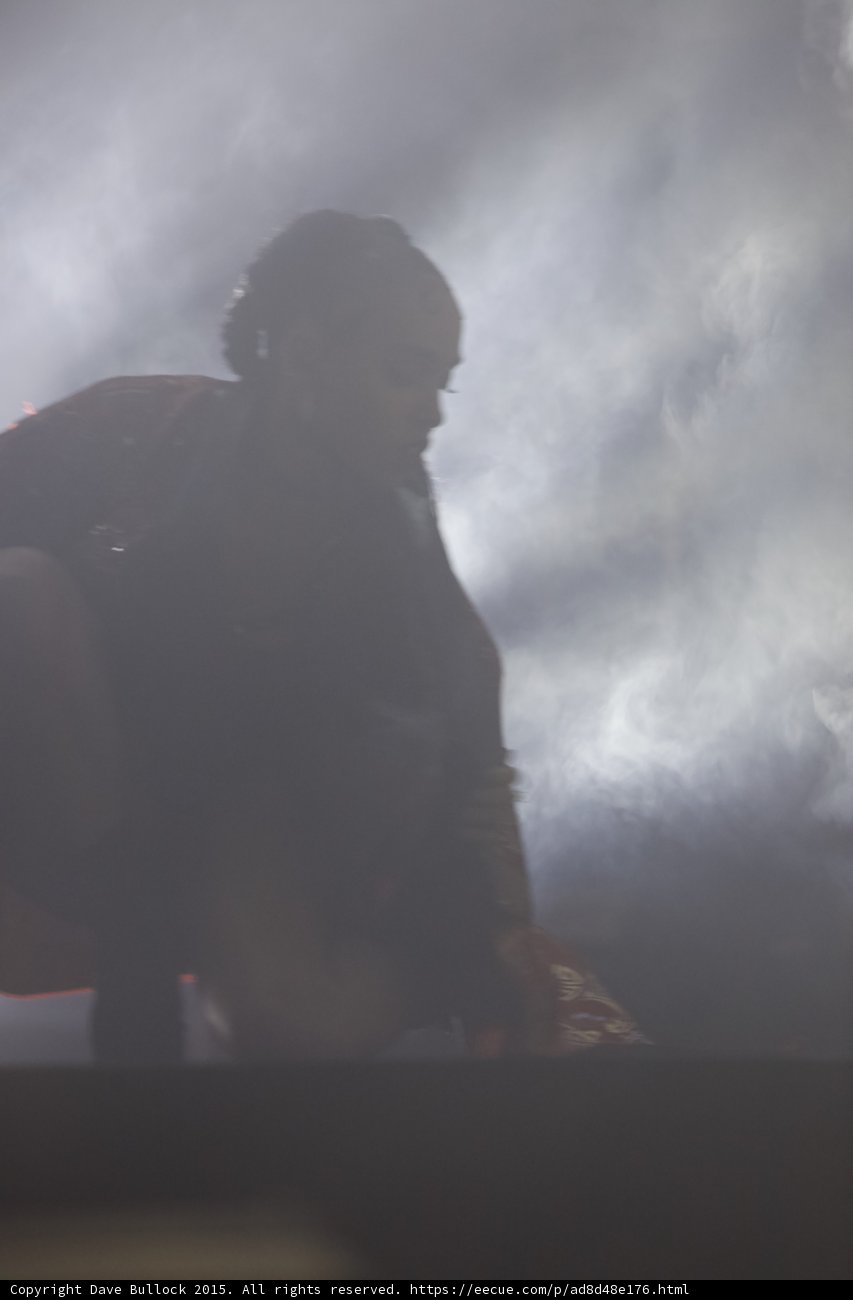 FKA twigs Atmospheric Silhouette Heavy Smoke Profile Braided Ponytail Red Kimono Mysterious