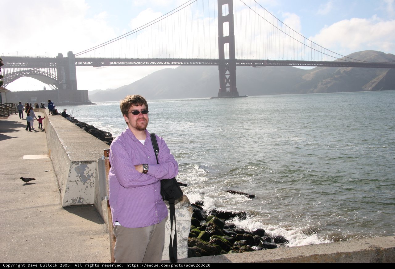 Tourist Poses Before Golden Gate Bridge San Francisco