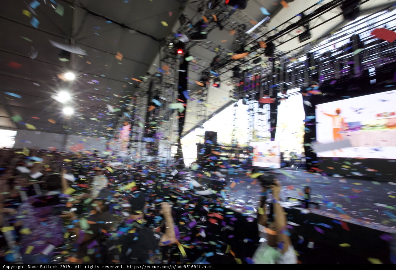 Celebrating amidst confetti at Cochella Friday 2010