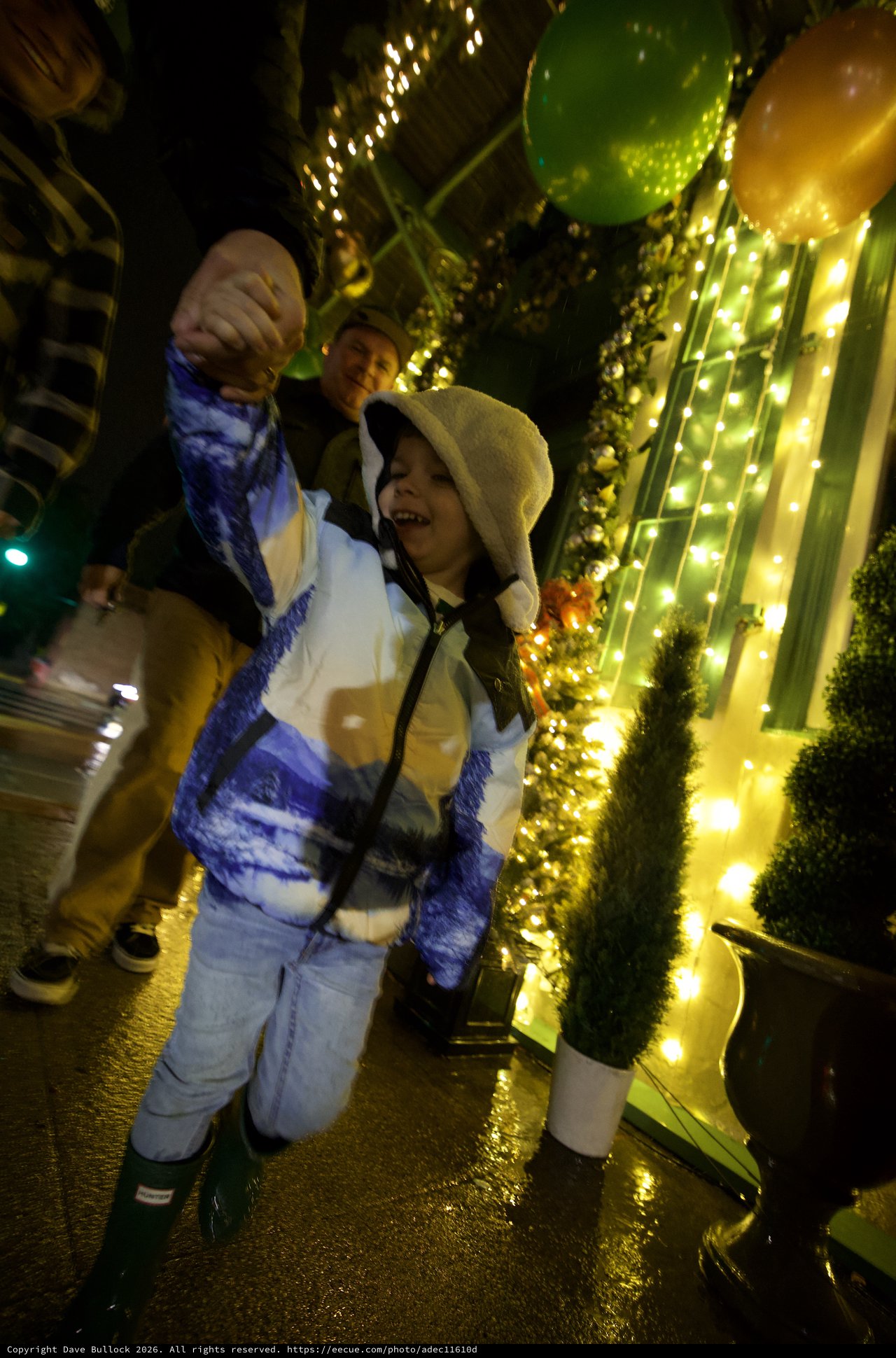 Joyful Winter Night Celebration with Festive Lights