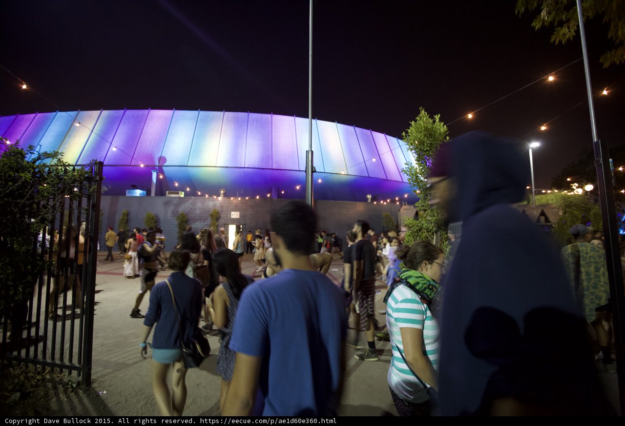 FYF Fest LA Sports Arena Rainbow Illumination Night Crowd Gates String Lights Motion Blur