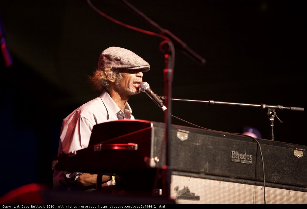 Man in Hat Entertains Crowd with Keyboard Performance