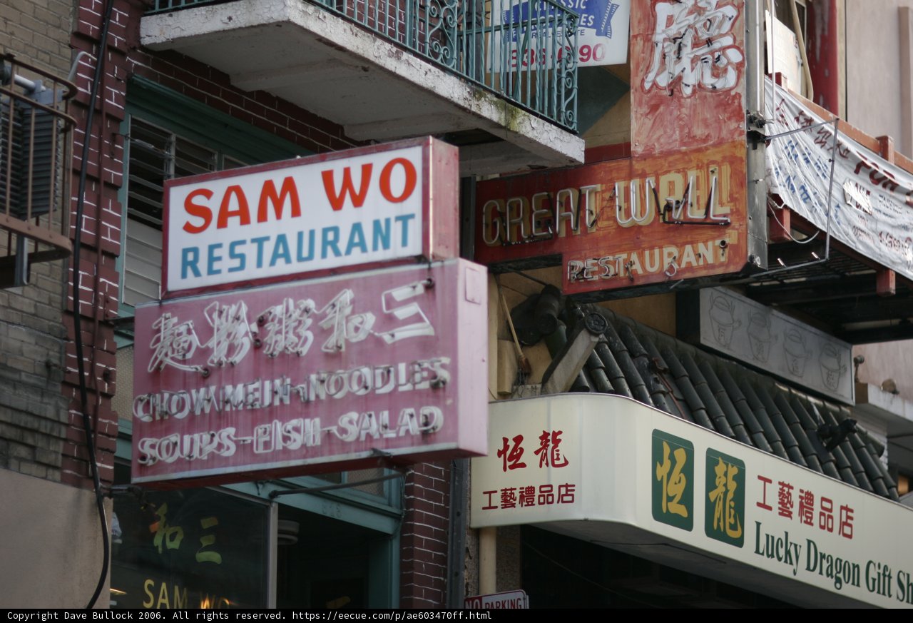 Restaurant Sign on City Building