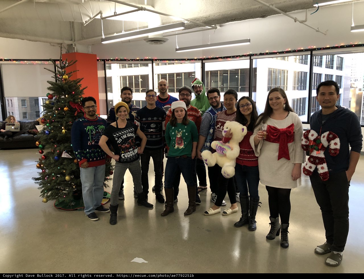 Office Ugly Sweater Christmas Party Group Photo 2017