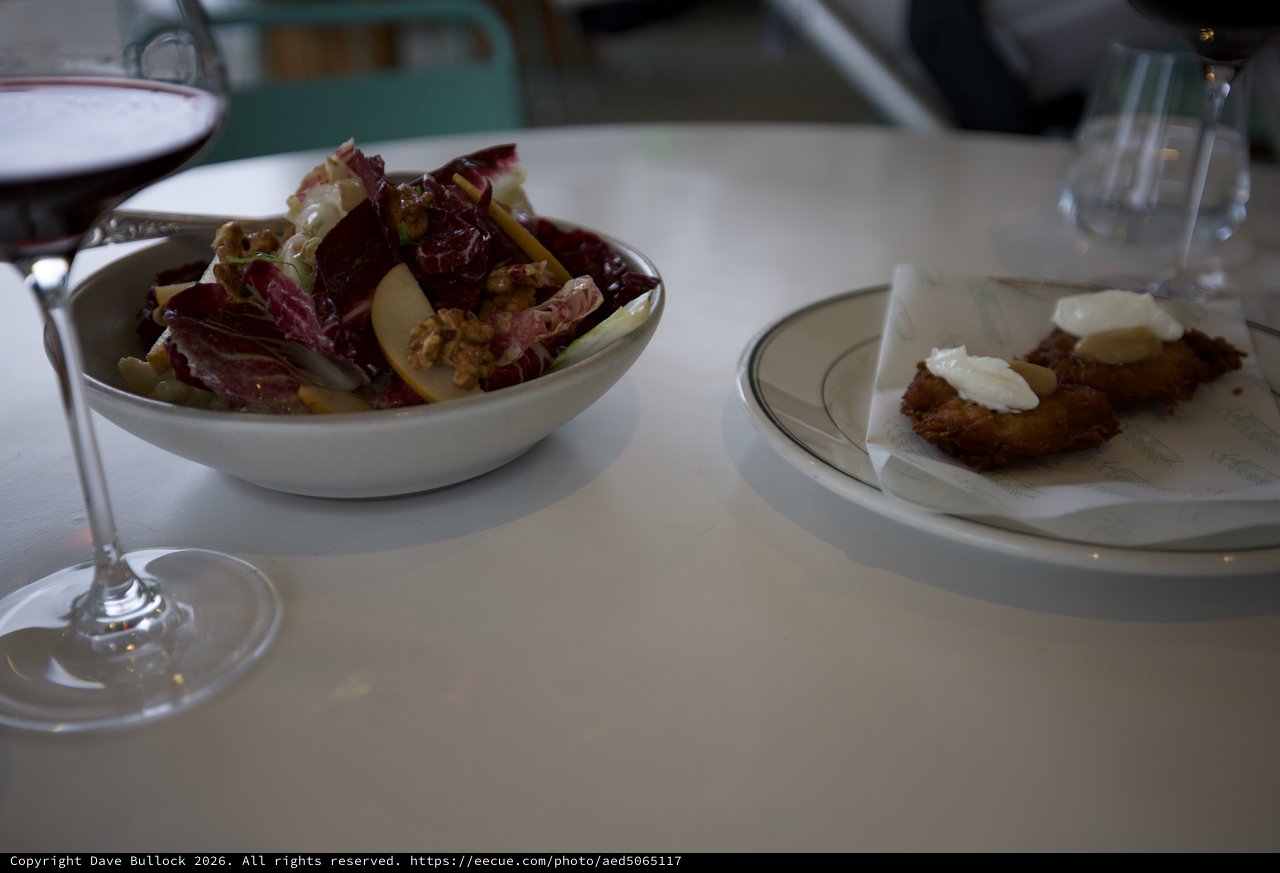 Elegant Restaurant Dining with Radicchio Salad and Breaded Cutlet
