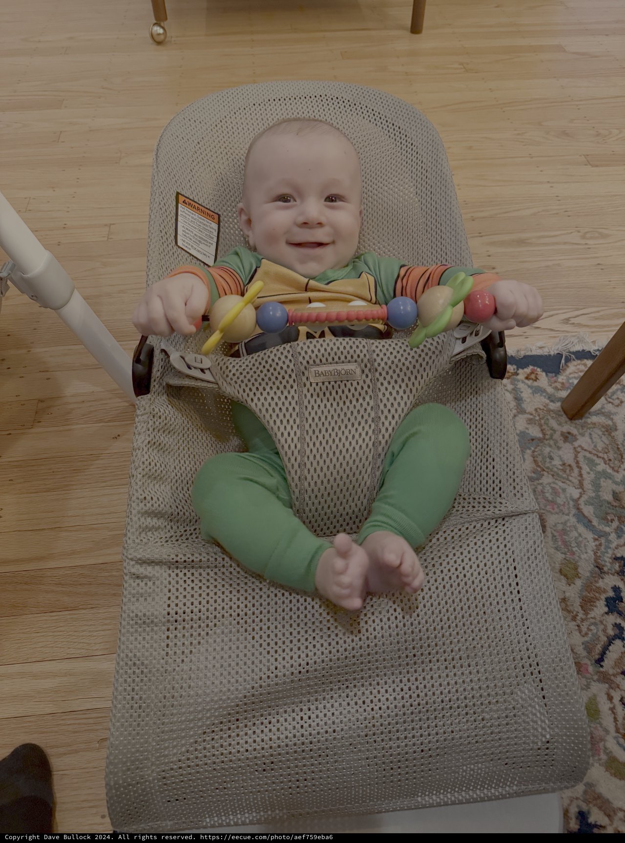 Happy Baby Playing in Bouncy Seat