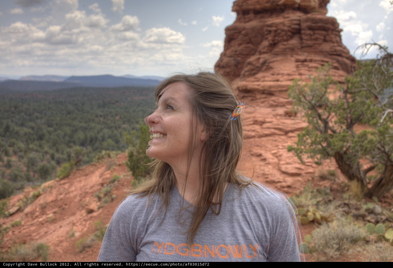 Smiling Woman Gazing at Sedona Red Rock Vista