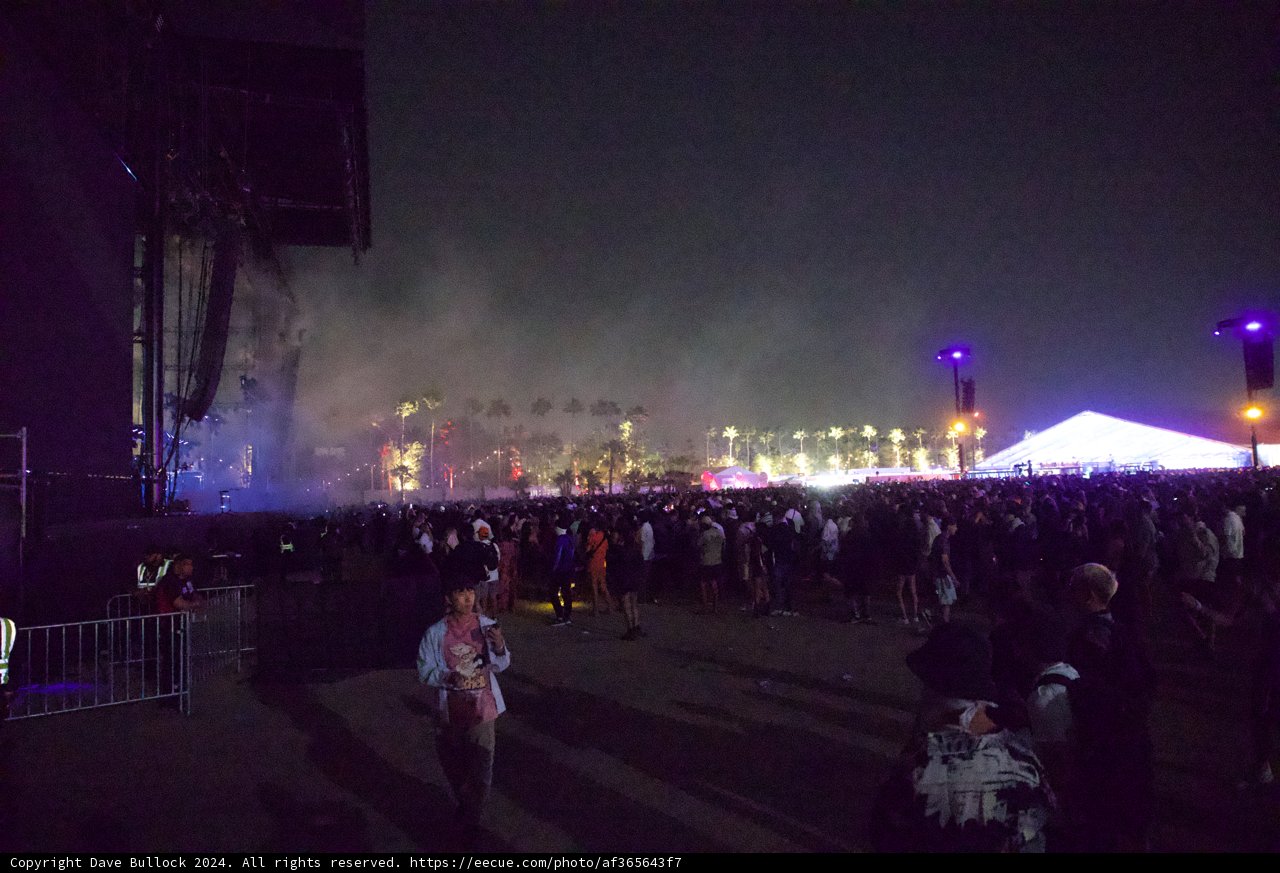A Vibrant Night at Coachella 2024: Crowds and Colors Under the Desert Sky