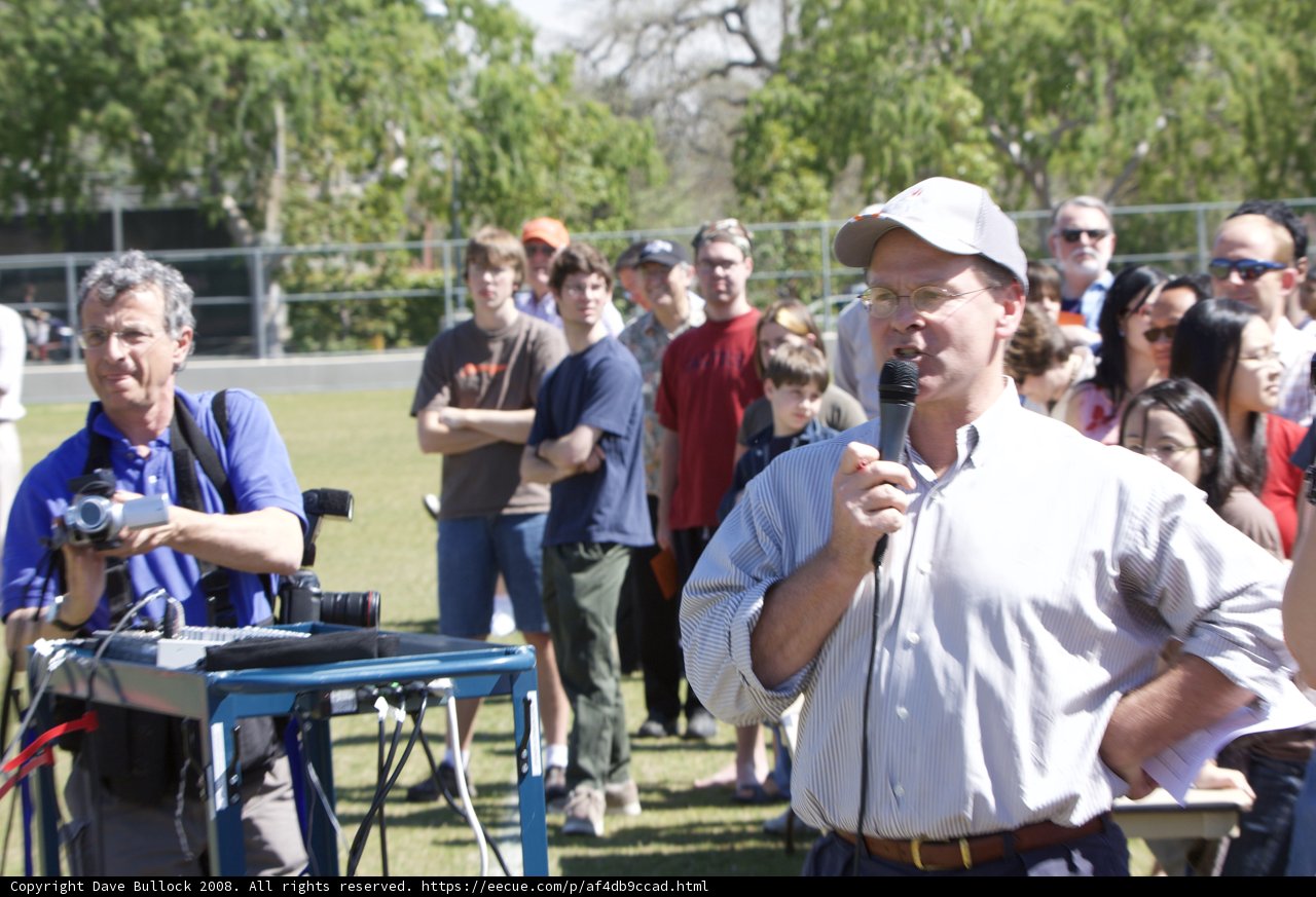 Finn Carr inspires the crowd at Caltech engineering competition