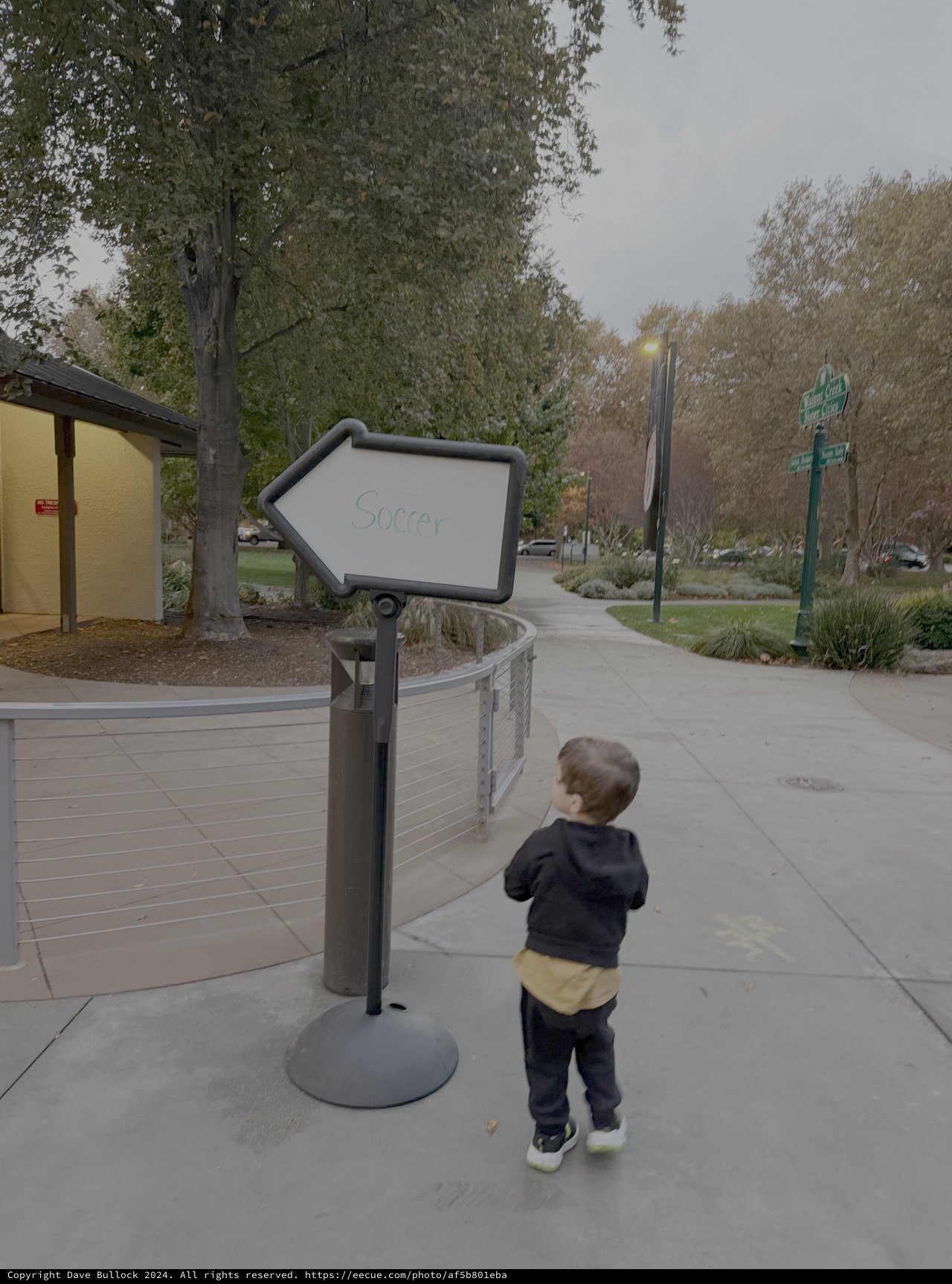 Toddler Explores Interactive Community Sign Display