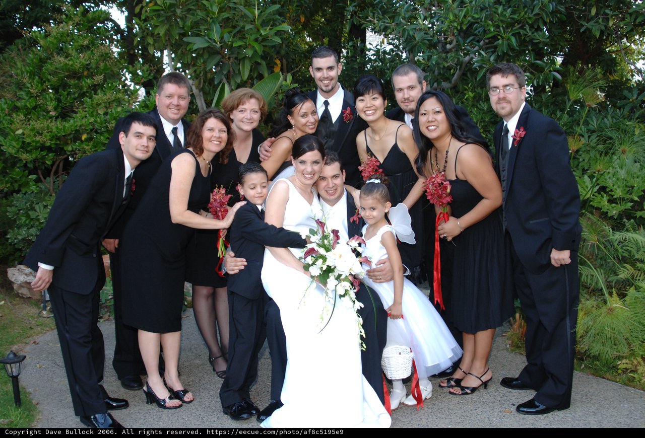 Joyful Wedding Party Celebration in Garden Setting