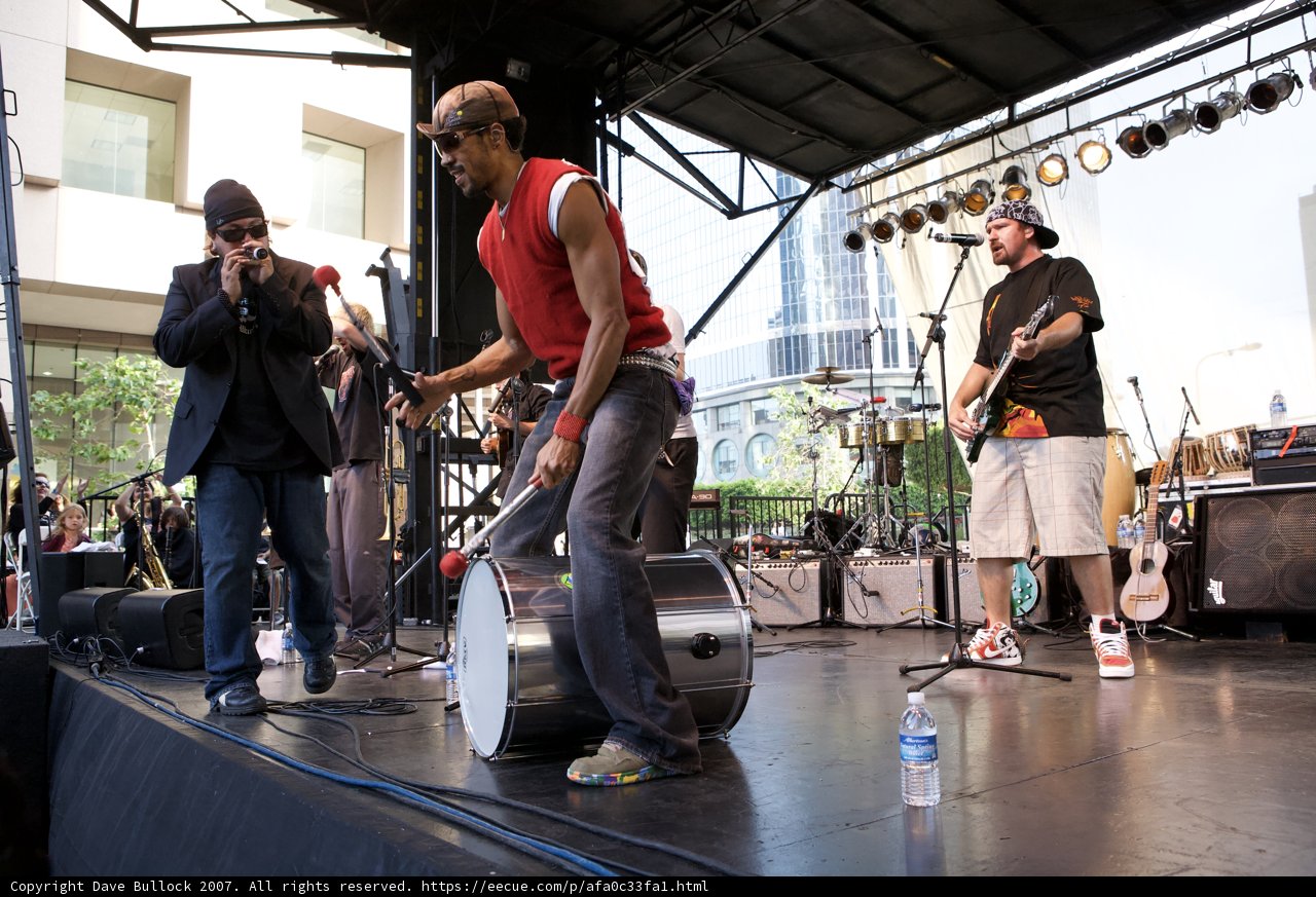 Balls Mahoney wows the crowd with his drumming skills at Grand Performances Ozomatli in 2007