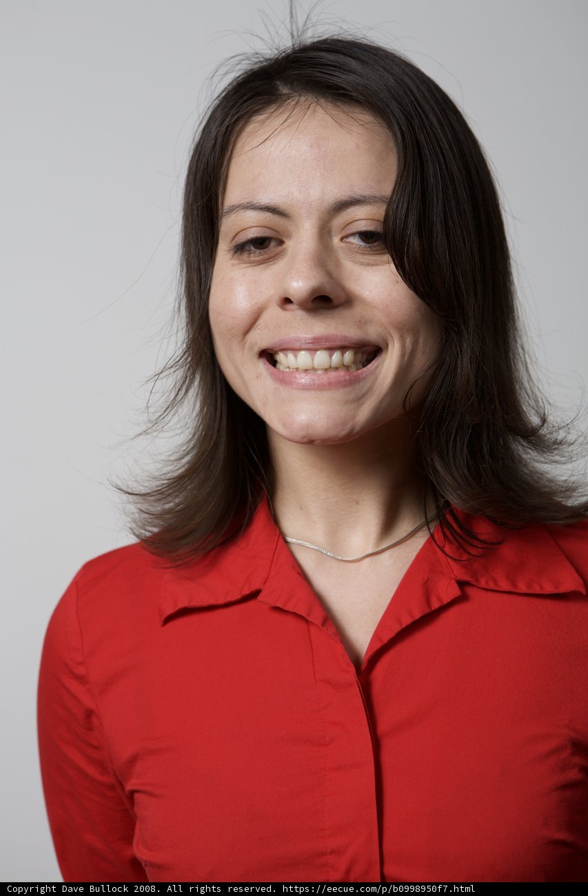 Happy Woman in Red Blouse