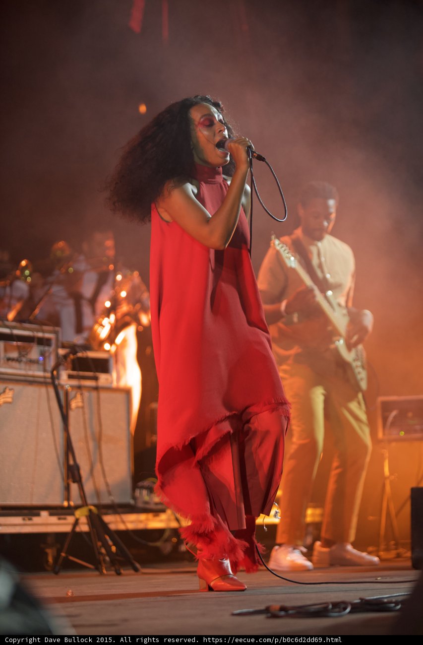 Solange Full Body Intense Singing Red Outfit Guitarist White Smoke