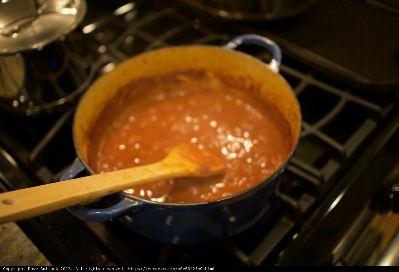 Simmering Tomato Sauce on the Stove