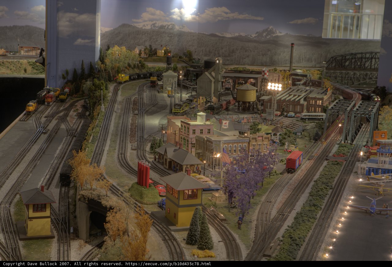 Toy Train in a Miniature Metropolis