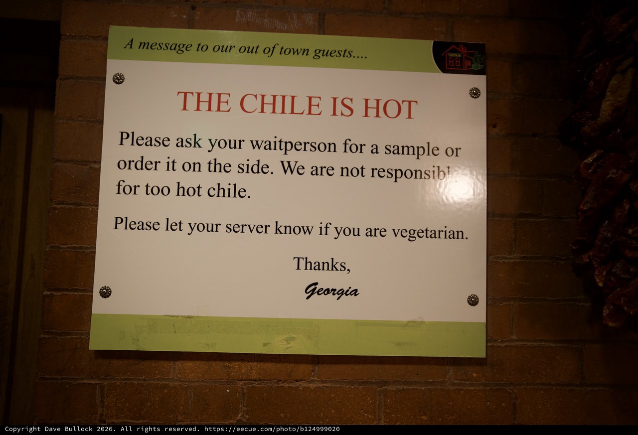 Restaurant Warning Sign About Spicy Chile for Guests