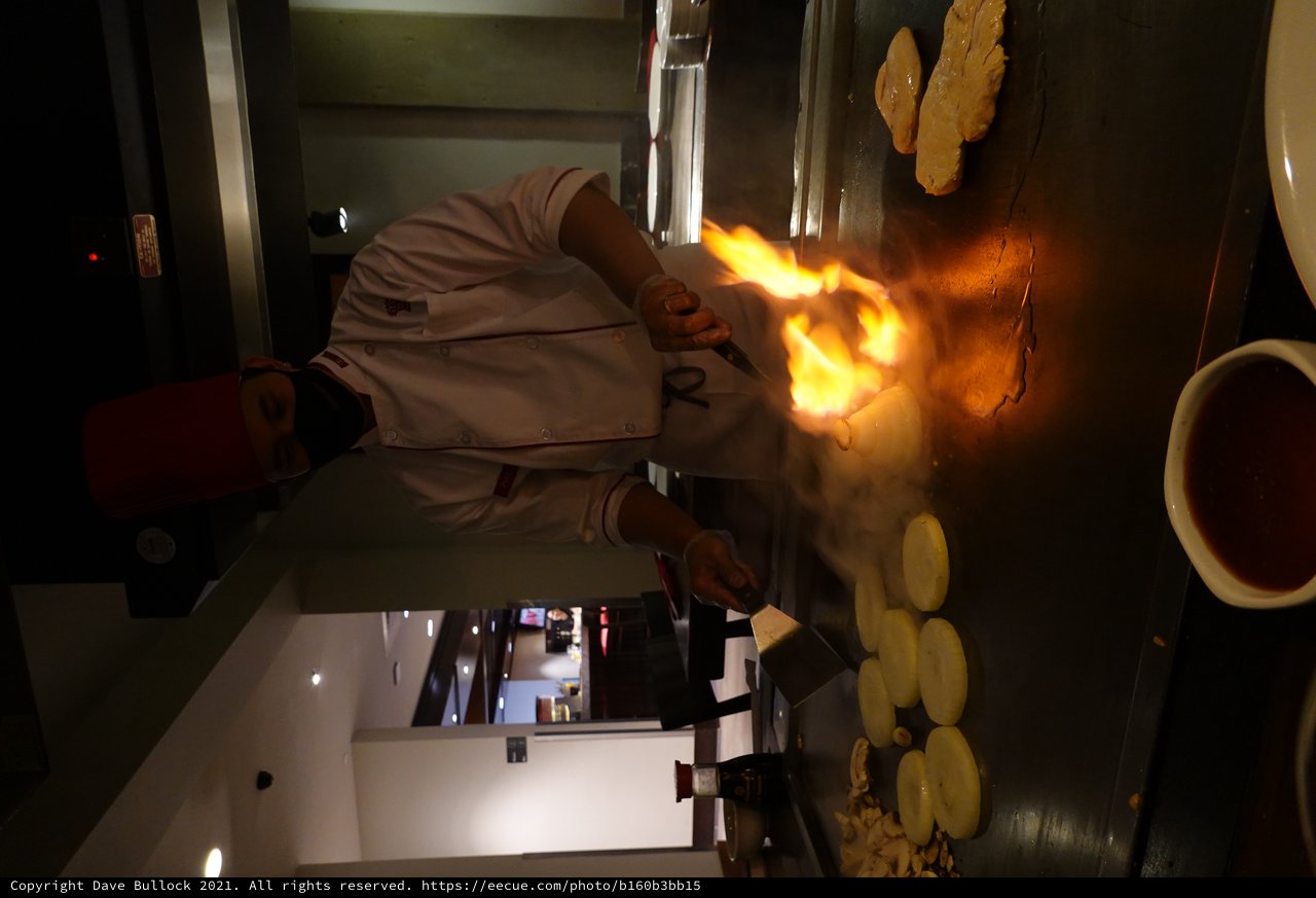 Chef Creates Dramatic Flaming Display at Hibachi Grill